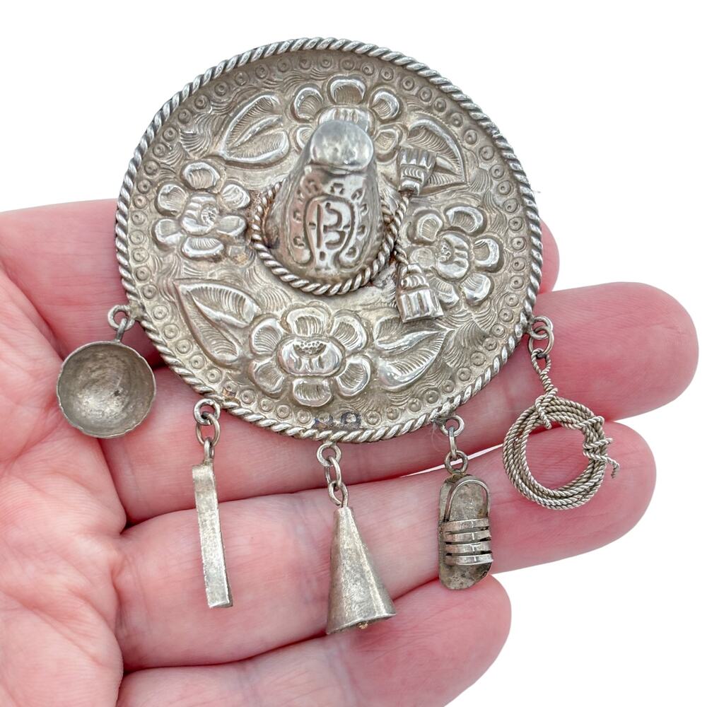 Vintage Mexico Sterling Silver 925 Sombrero Brooch